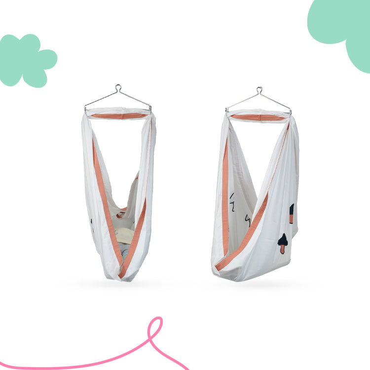 Adorables Cradle Set | Turquoise Blue & Peach | Cotton with Net | Safe & Elegant Baby Cradle