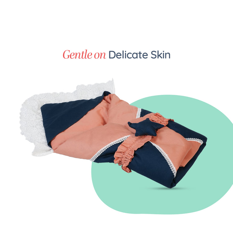 Adorables Receiving Blanket | Turquoise Blue & Peach | Cotton with Recron | Soft & Stylish Swaddle
