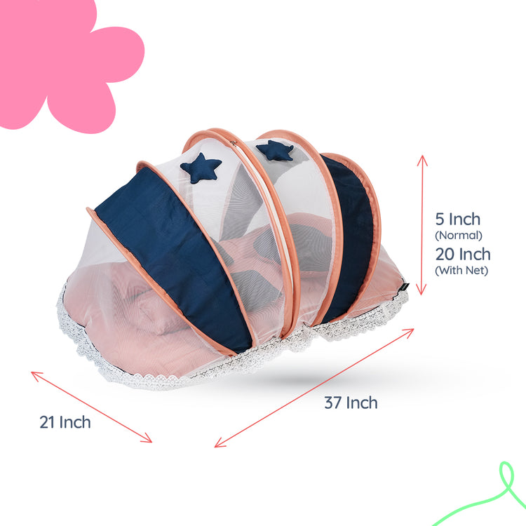 Adorables Hospital Bed | Turquoise Blue & Peach | Star Bow Work with Lace Design | Cotton with Recron Filling