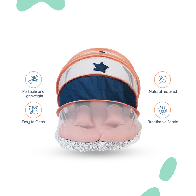 Adorables Hospital Bed | Turquoise Blue & Peach | Star Bow Work with Lace Design | Cotton with Recron Filling