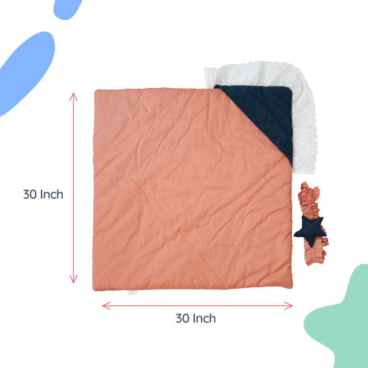 Adorables Receiving Blanket | Turquoise Blue & Peach | Cotton with Recron | Soft & Stylish Swaddle