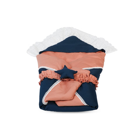 Adorables Receiving Blanket | Turquoise Blue & Peach | Cotton with Recron | Soft & Stylish Swaddle