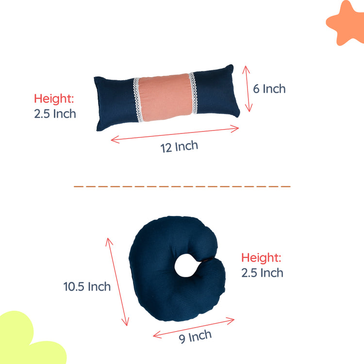 Adorables Pillow Set – Turquoise Blue & Peach | Lace Design with Side & Neck Pillows