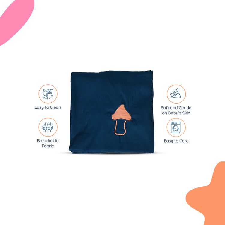 Adorables Bedsheet – Double | Turquoise Blue & Peach | Mushrooms Embroidery | Cotton