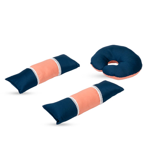 Adorables Pillow Set – Turquoise Blue & Peach | Lace Design with Side & Neck Pillows