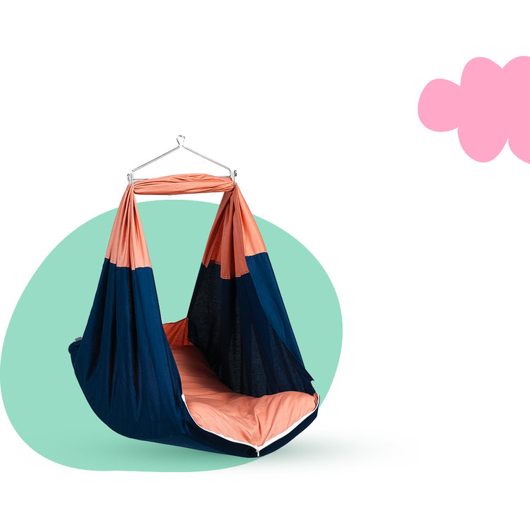 Adorables Bed Cradle | Turquoise Blue & Peach | Cotton with Recron | Mushroom Embroidery | Includes Star Hangings and Removable Net