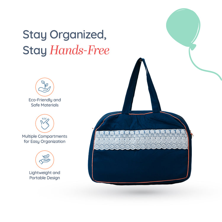 Adorables Mother Bag | Turquoise Blue & Peach | Lace Design | Cotton & Foam LD