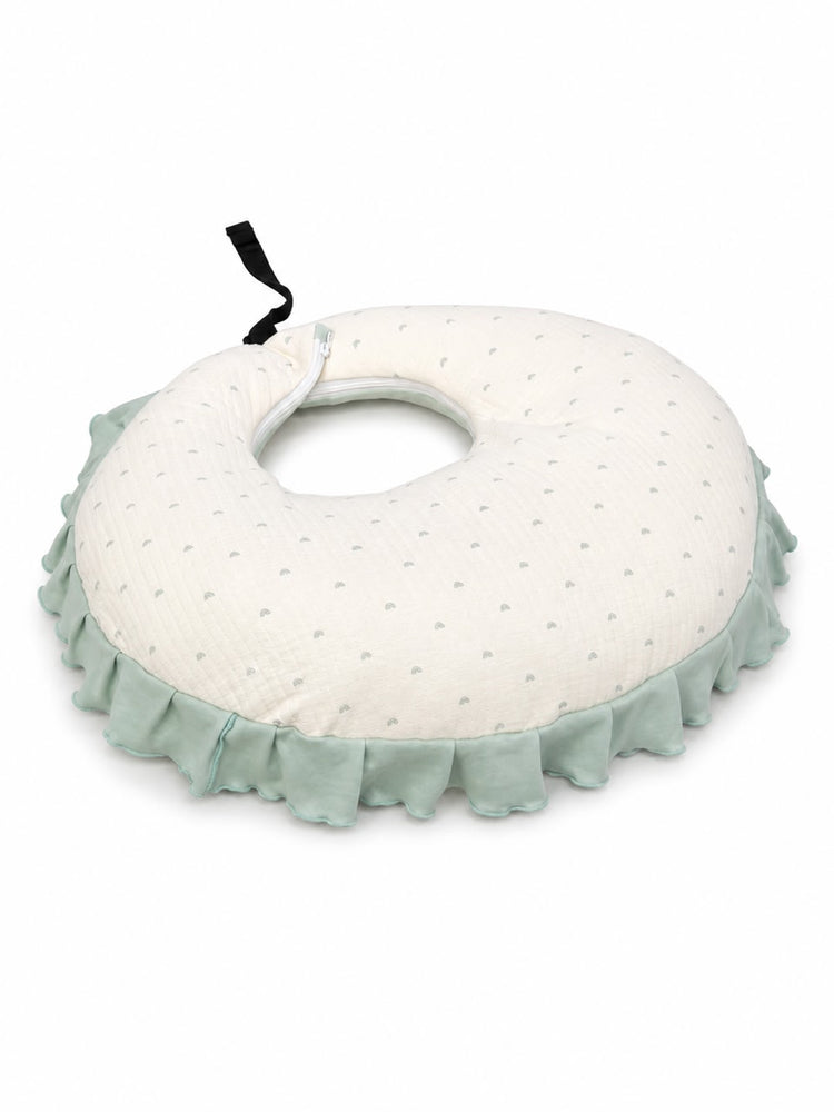 Adorables Feeding Pillow for Newborn | Rainbow Charm & Green | Soft Cotton with Recron Filling | Bow Work & Lace Design