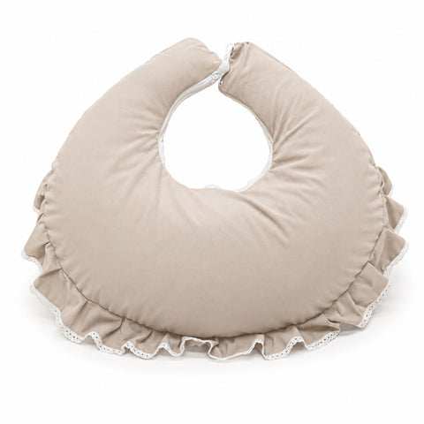 Adorables Feeding Pillow for Newborn | Royal Beige & White | Rexin & Cotton with Recron Filling | Bow Work & Lace Design