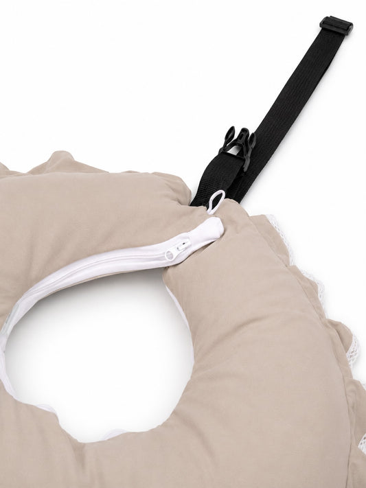 Adorables Feeding Pillow for Newborn | Royal Beige & White | Rexin & Cotton with Recron Filling | Bow Work & Lace Design