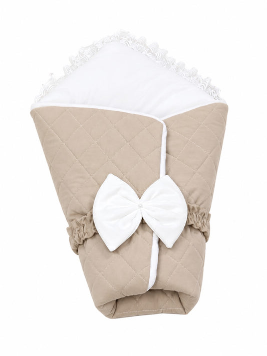 Adorables Receiving Blanket | Royal Biege & White | Rexin and Cotton with Recron Sheet | Soft & Elegant Swaddle