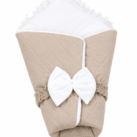 Adorables Receiving Blanket | Royal Biege & White | Rexin and Cotton with Recron Sheet | Soft & Elegant Swaddle