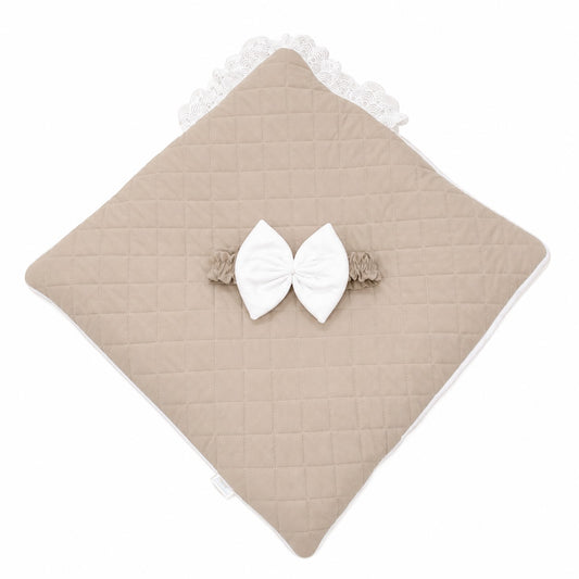 Adorables Receiving Blanket | Royal Biege & White | Rexin and Cotton with Recron Sheet | Soft & Elegant Swaddle