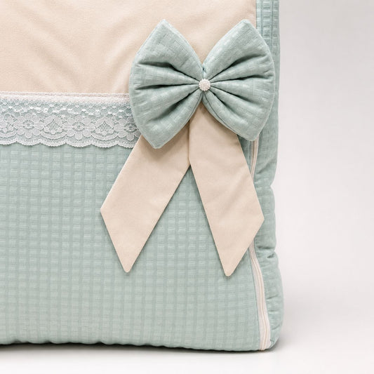 Adorables Baby Sleeping Bag | Soft Linea Spring Green in Off White | Bow Work & Lace Design | Cotton with Recron filling