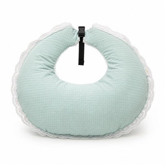 Adorables Feeding Pillow for Newborn | Soft Linea Spring Green in Off White | Soft Cotton with Recron Filling | Bow Work & Lace Design