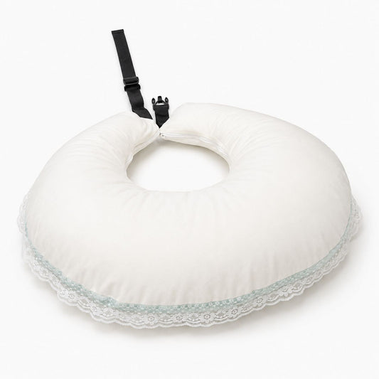 Adorables Feeding Pillow for Newborn | Soft Linea Spring Green in Off White | Soft Cotton with Recron Filling | Bow Work & Lace Design
