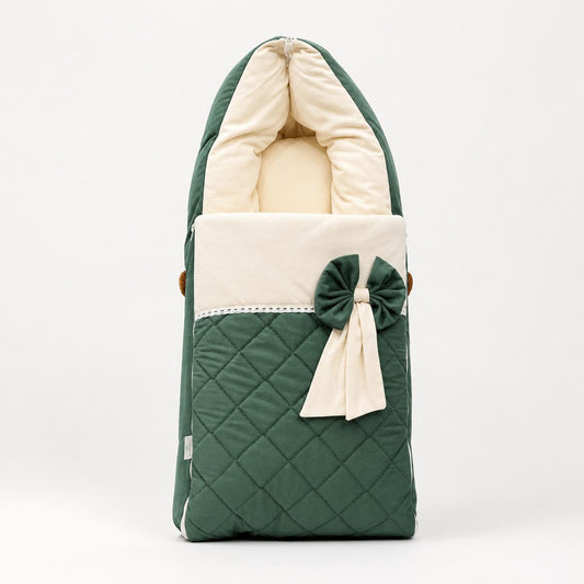 Adorables Sleeping Bag for Newborn | Green Heaven & Off White | Rexin & Cotton | Bow Work & Lace Frill Design