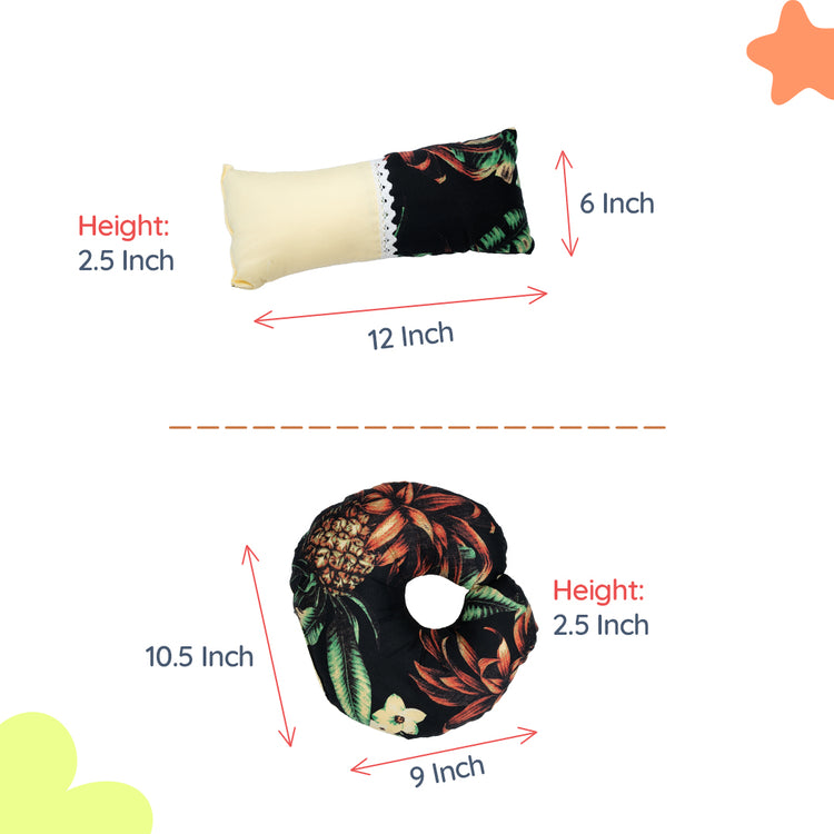 Adorables Pillow Set – Black & Light Yellow | Pineapple Print with Lace Design