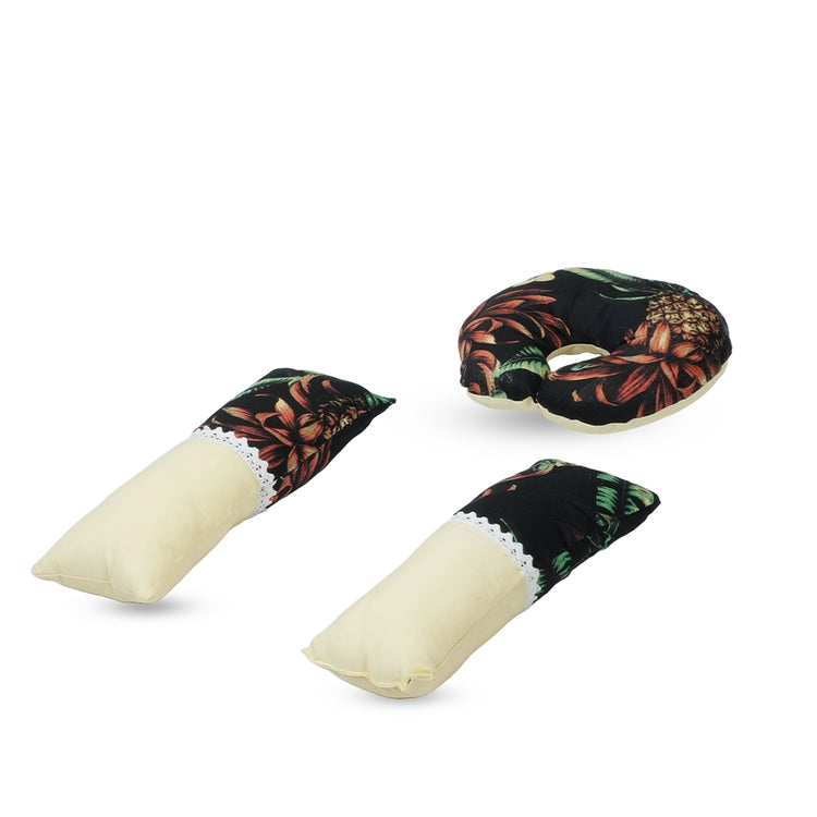 Adorables Pillow Set – Black & Light Yellow | Pineapple Print with Lace Design