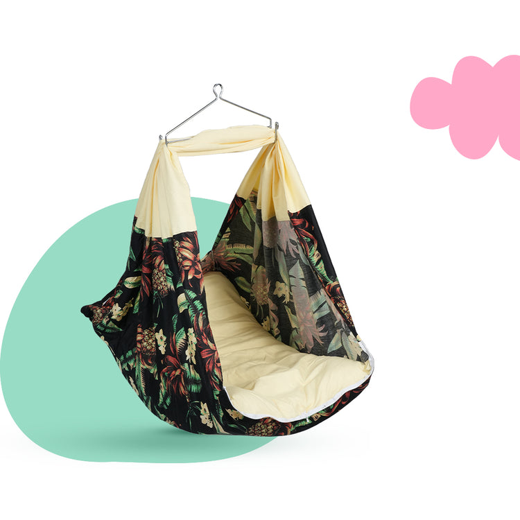 Adorables Bed Cradle | Black & Light Yellow | Cotton with Recron | Elegant Details for Comfort and Safety