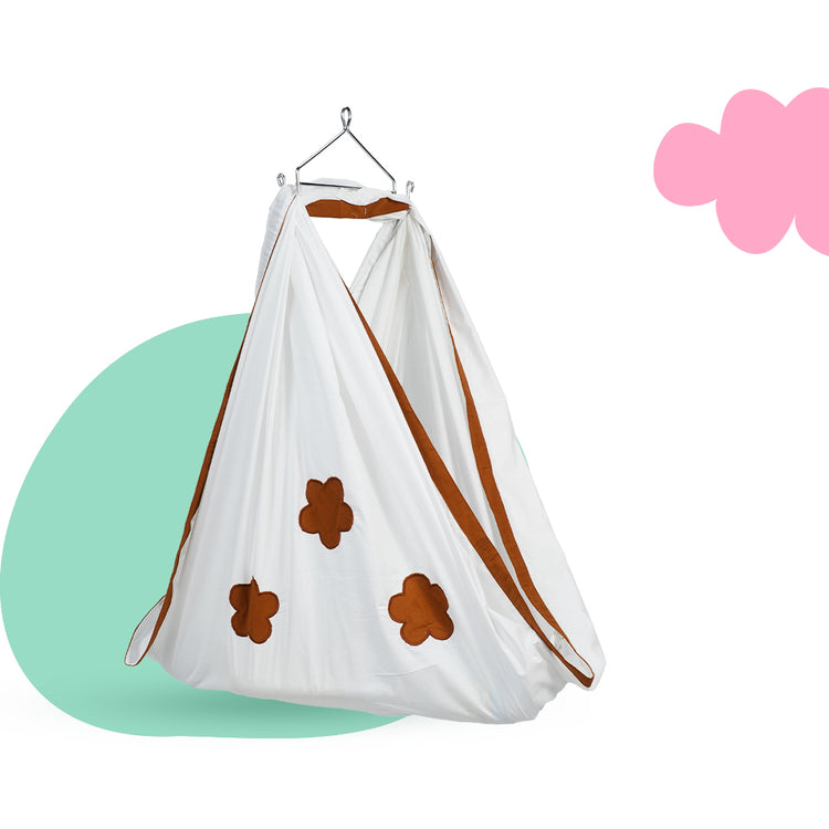 Adorables Cradle Set | Coffee & Off White | Cotton with Net | Elegant & Secure Sleeping Space