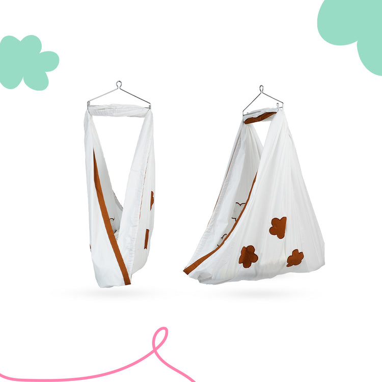 Adorables Cradle Set | Coffee & Off White | Cotton with Net | Elegant & Secure Sleeping Space