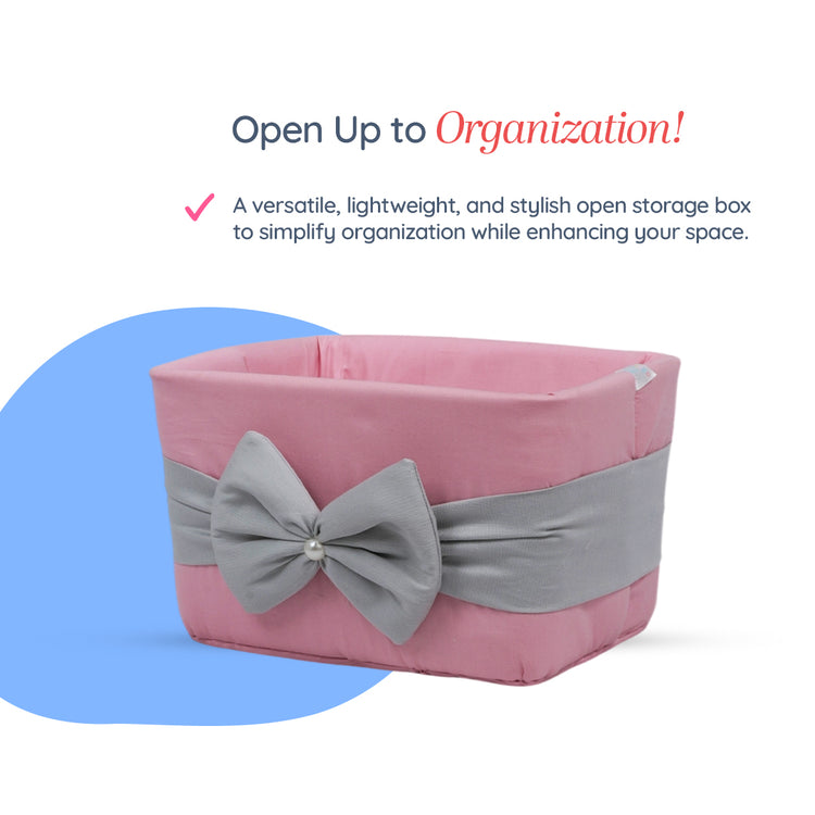 Adorables Open Basket | Grey & Pink | Bow Work | Cotton & Foam LD