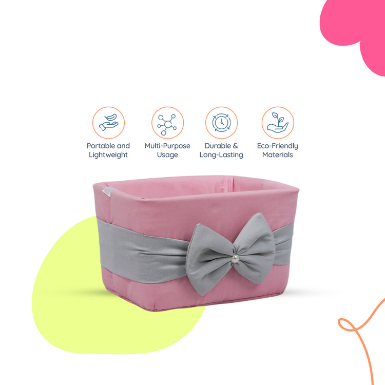 Adorables Open Basket | Grey & Pink | Bow Work | Cotton & Foam LD