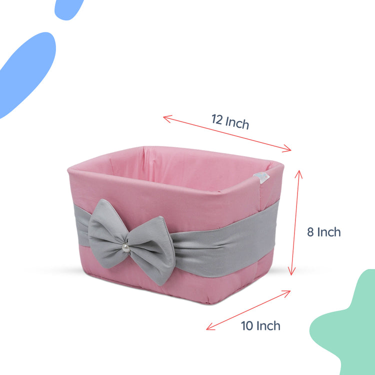 Adorables Open Basket | Grey & Pink | Bow Work | Cotton & Foam LD