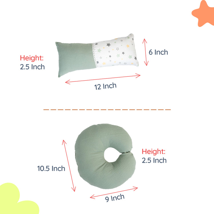 Adorables Pillow Set – White & Olive Green | Lace Design with Side & Neck Pillows