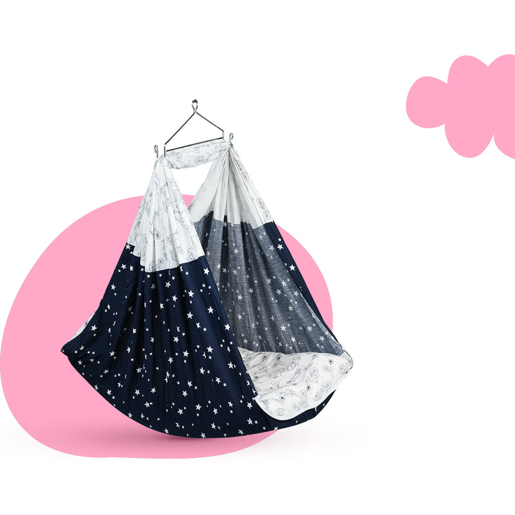 Adorables Bed Cradle | Navy Blue & White | Cotton with Recron | Elegant Details for Comfort and Safety