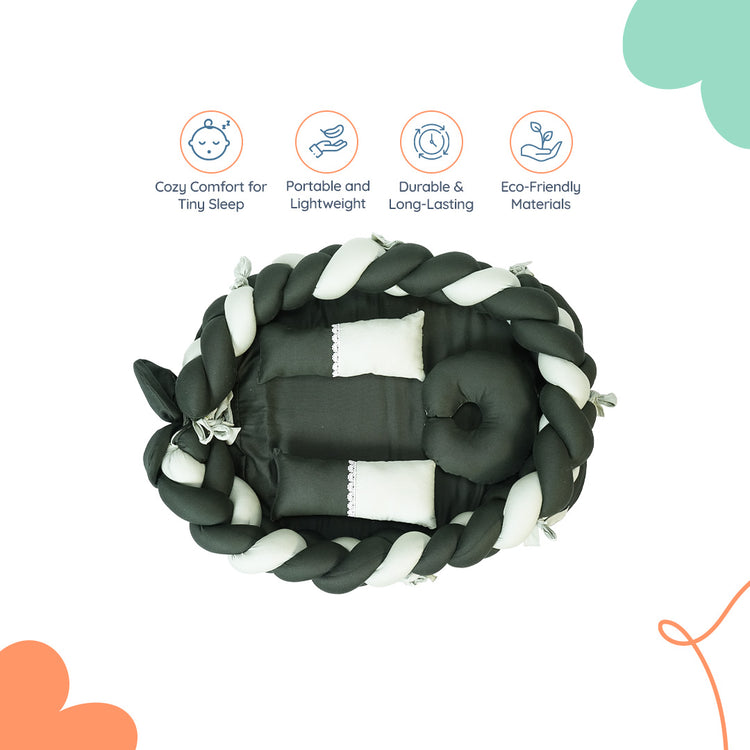 Adorables Braided Nest | Soft Cotton & Foam | Light Green & Dark Green | Side Pillows, Neck Pillow, and Protective Net