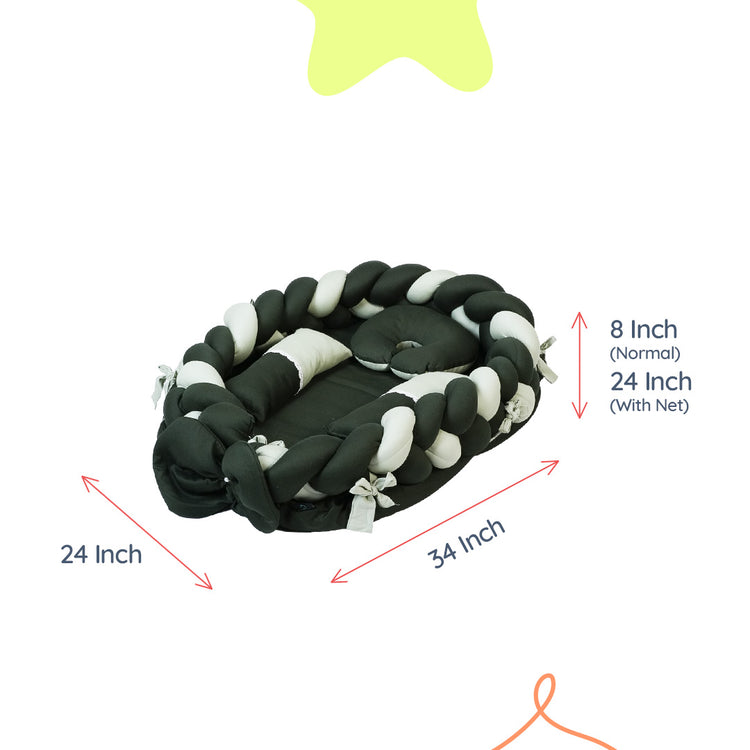 Adorables Braided Nest | Soft Cotton & Foam | Light Green & Dark Green | Side Pillows, Neck Pillow, and Protective Net
