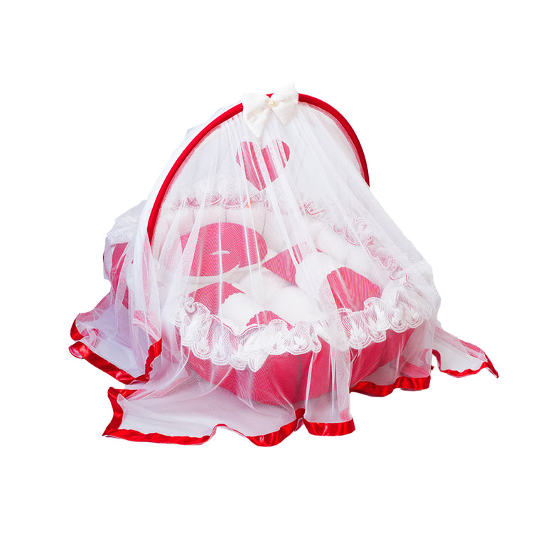 Adorables Oval Bed | Red & White | Lace Design with Removable Net
