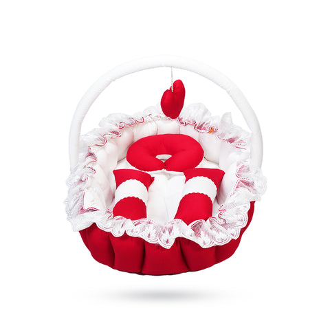 Adorables Oval Bed | Red & White | Lace Design with Removable Net