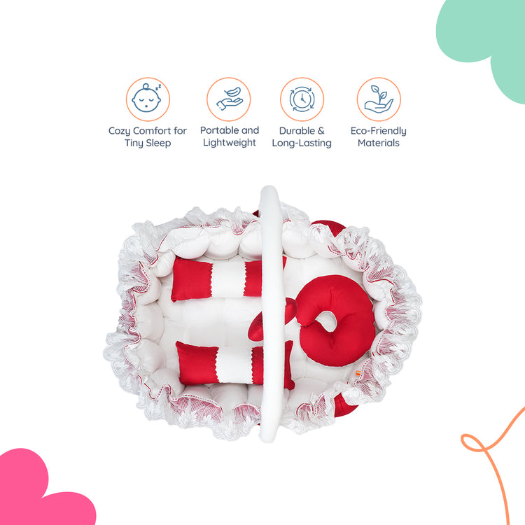 Adorables Oval Bed | Red & White | Lace Design with Removable Net