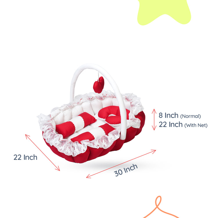 Adorables Oval Bed | Red & White | Lace Design with Removable Net