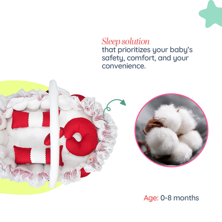 Adorables Oval Bed | Red & White | Lace Design with Removable Net