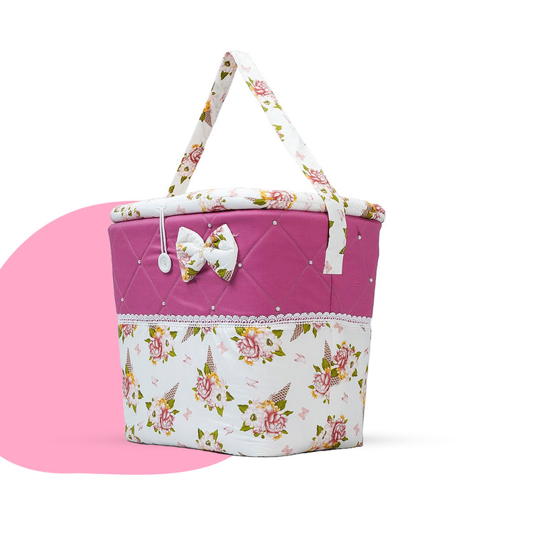 Adorables Baby Basket (Large) | Lightweight Storage | Pink & White | Organizer for Baby Essentials