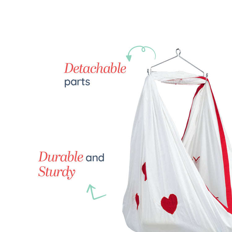 Adorables Cradle Set | Red & White | Cotton with Net | Elegant & Secure Sleeping Space