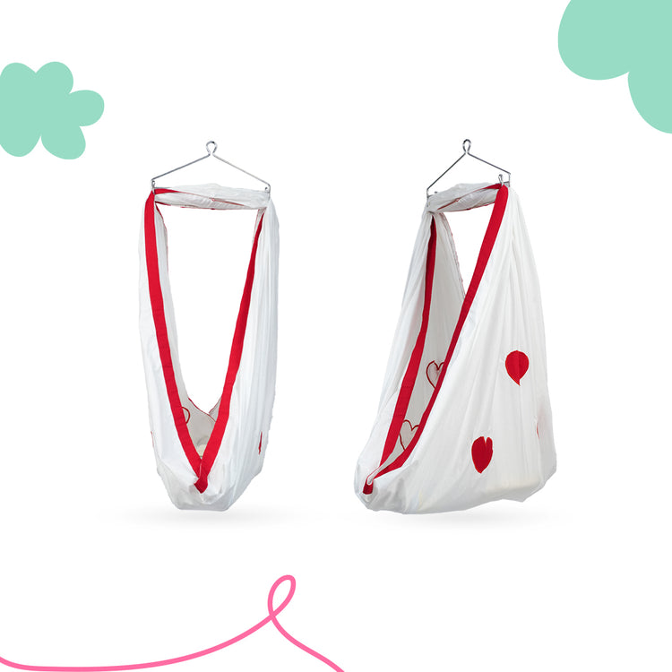 Adorables Cradle Set | Red & White | Cotton with Net | Elegant & Secure Sleeping Space