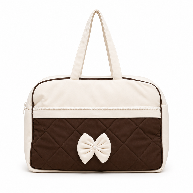 Adorables Diaper Bag for Moms | Chocolate Brown & Off White | Rexin , Cotton & Foam LD | Baby Diaper Bag with Elegant Lace Design
