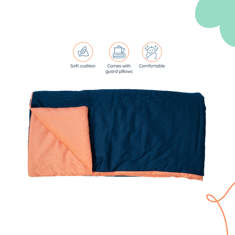 Adorables Quilt-L | Turquoise Blue & Peach | Cotton & Recron Sheet | Includes Side & Neck Pillows