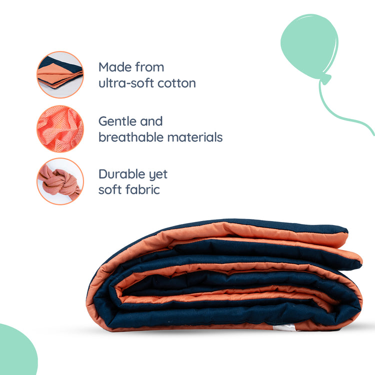 Adorables Quilt-L | Turquoise Blue & Peach | Cotton & Recron Sheet | Includes Side & Neck Pillows