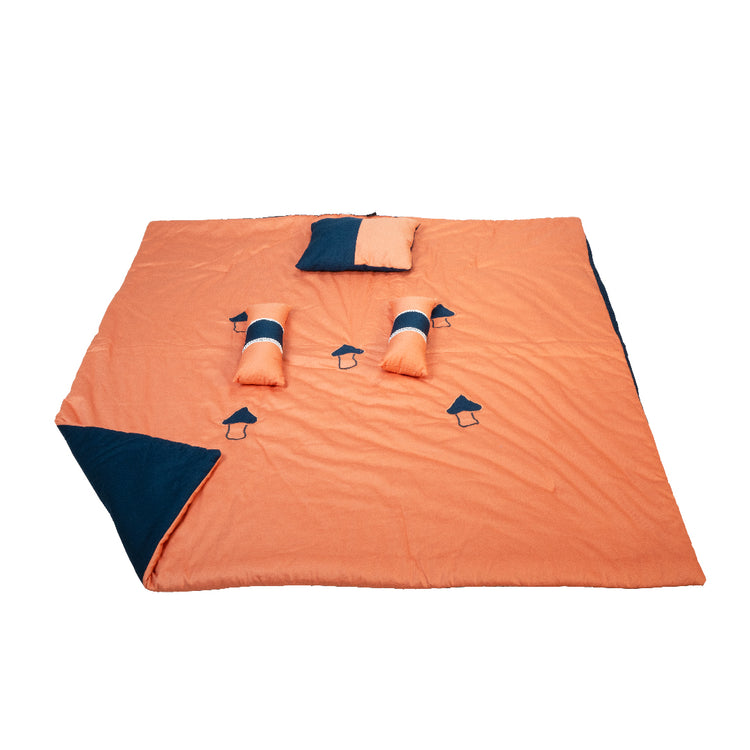 Adorables Quilt-L | Turquoise Blue & Peach | Cotton & Recron Sheet | Includes Side & Neck Pillows