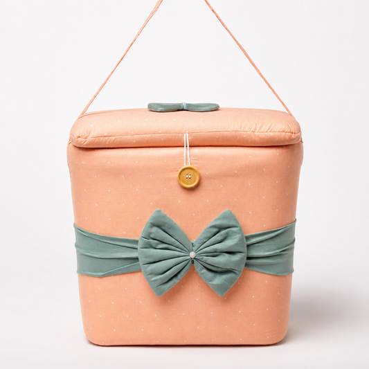 Adorables Baby Basket (Large) | Pastel Garden| Lightweight Storage | Peach in White dot ,Mocha green Design | Organizer for Baby Essentials