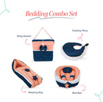 Adorables Baby Nest Bedding Combo Set 4 in 1 | Turquoise Blue & Peach | Star Bow Work & Lace Design | Cotton & Recron | With Baby Nest, Sleeping Bag, Basket (L) & Feeding Pillow