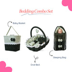 Adorables Baby Oval Bedding Combo Set 3 in 1 | Light Green & Dark Green | Lace & Pearl Detailing | Cotton and Recron | With Oval Bed, Basket (Large) and Sleeping Bag