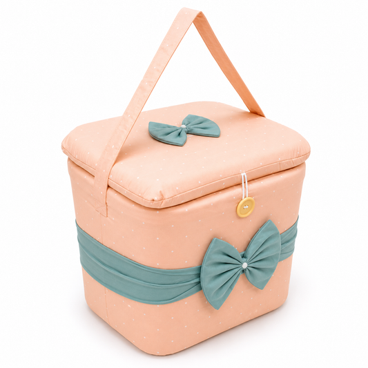 Adorables Baby Basket (Large) | Pastel Garden| Lightweight Storage | Peach in White dot ,Mocha green Design | Organizer for Baby Essentials