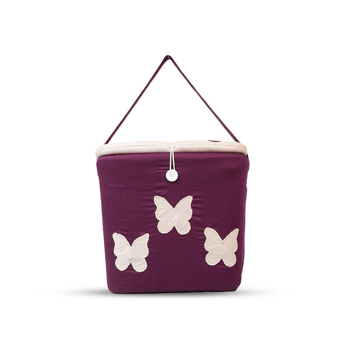 Adorables Baby Square Bedding Combo Set 4 in 1 | Purple & Beige | Butterfly Embroidery, Lace Design | Cotton & Recron | With Square Bed, Sleeping Bag, Basket (L) & Feeding Pillow